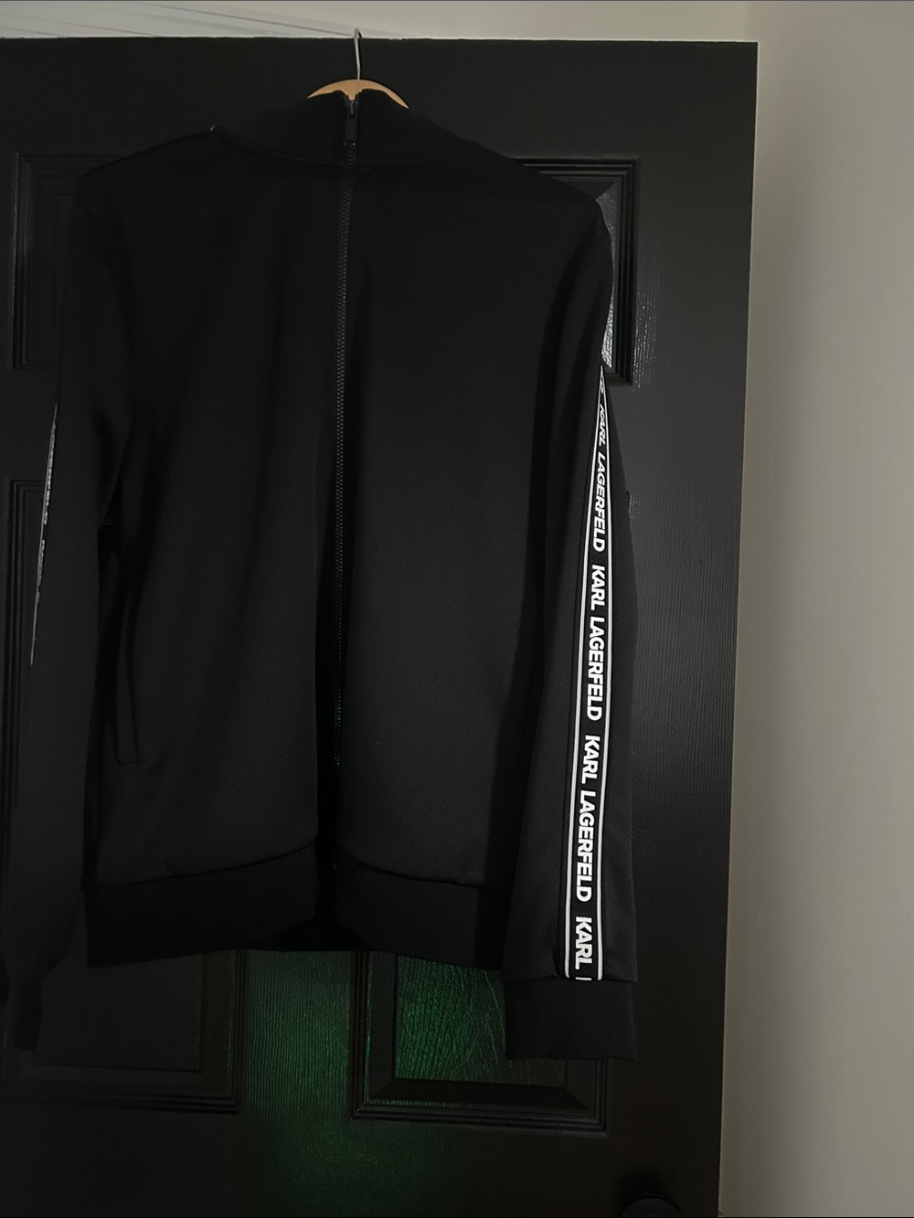 Karl Lagerfeld Black Men's Zip-Up Bomber Jacket with Logo Tape